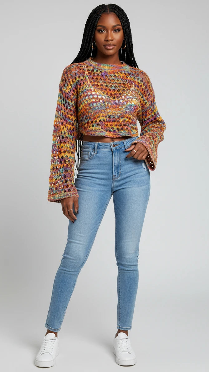 IREP Stealth Wealth Rubicon Rainbow Crochet Cropped Sweater Crop Top iRepBrand