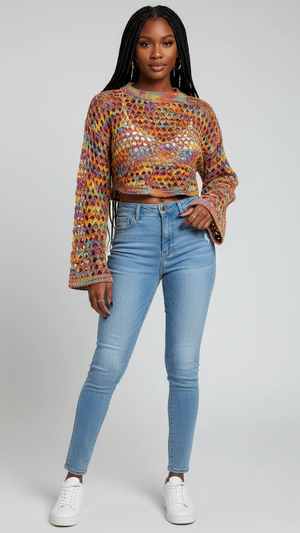 IREP Stealth Wealth Rubicon Rainbow Crochet Cropped Sweater Crop Top iRepBrand