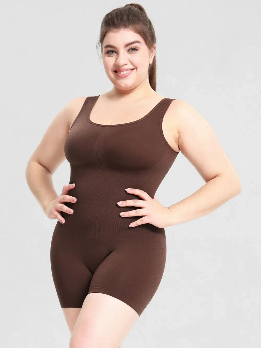 IREP Stealth Wealth Tavi Scoop Neck Wide Strap Shaping Romper Bodysuit Top iRepBrand