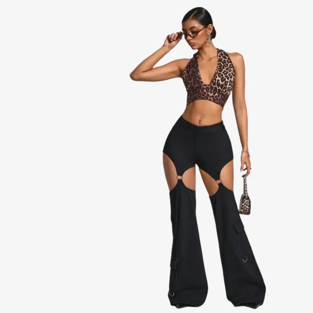IREP Flared Legs Hollow Out Circle Denim Women Jeans IREPBRAND 