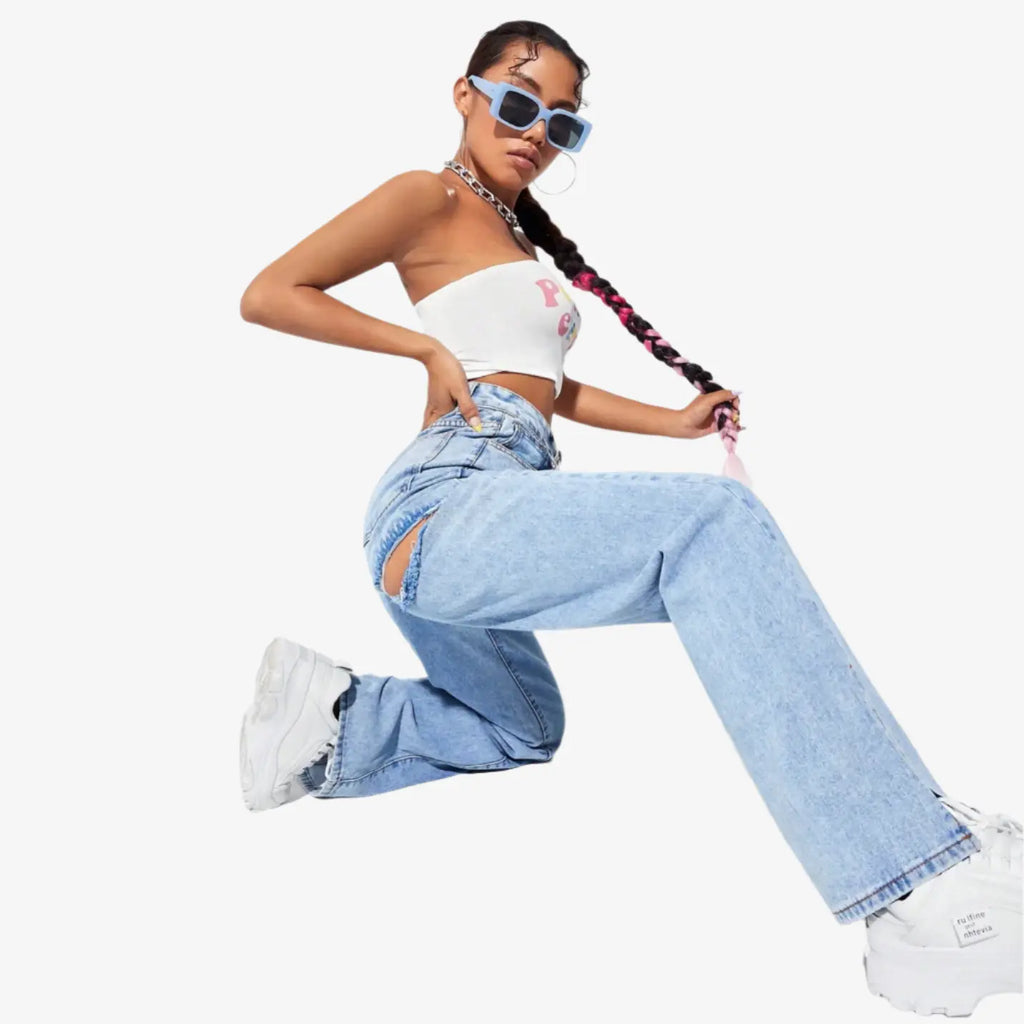 IREP Split Hem Wide Leg Zipper Women Jeans IREPBRAND 