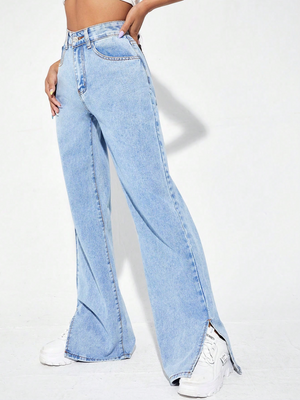 IREP Split Hem Wide Leg Zipper Women Jeans iRepBrand