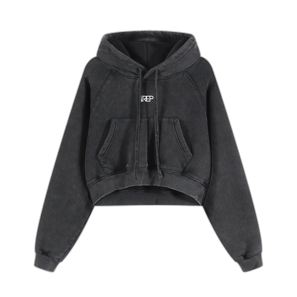 IREP Cropped Snow Washed Women's Hoodie - Black/White ODMPOD 