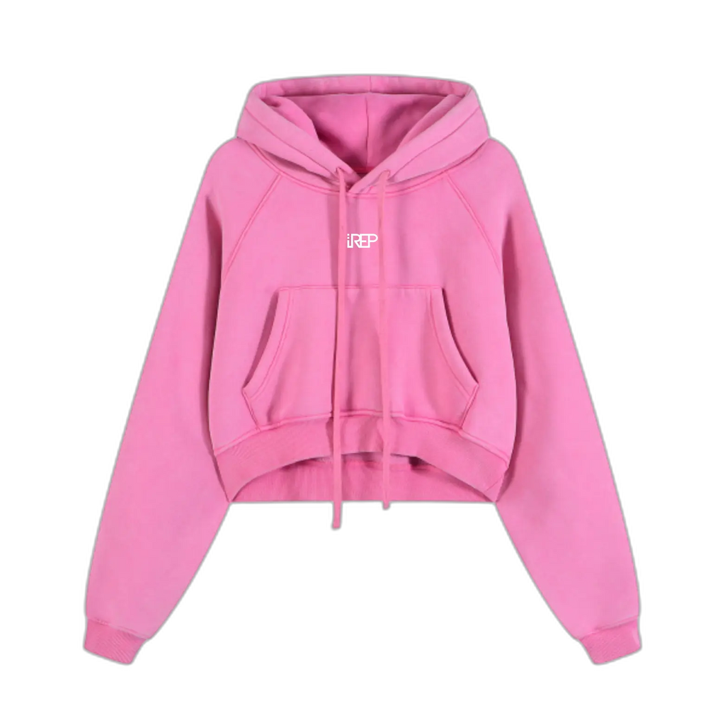 IREP Cropped Snow Washed Women's Hoodie - Pink/White ODMPOD 