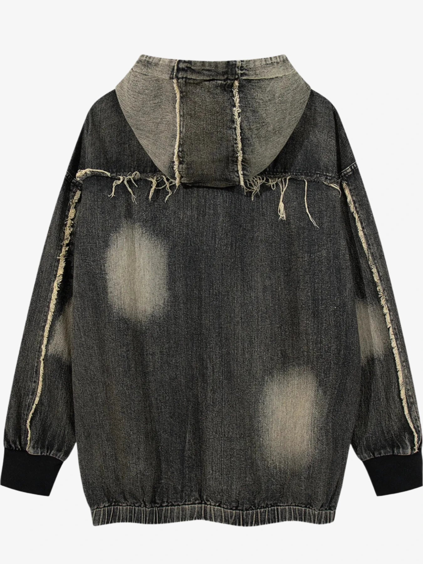 Men's Distressed Denim Patchwork Oversized Hoodie with Frayed Details Trendsi 