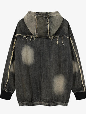 Men's Distressed Denim Patchwork Oversized Hoodie with Frayed Details Trendsi 