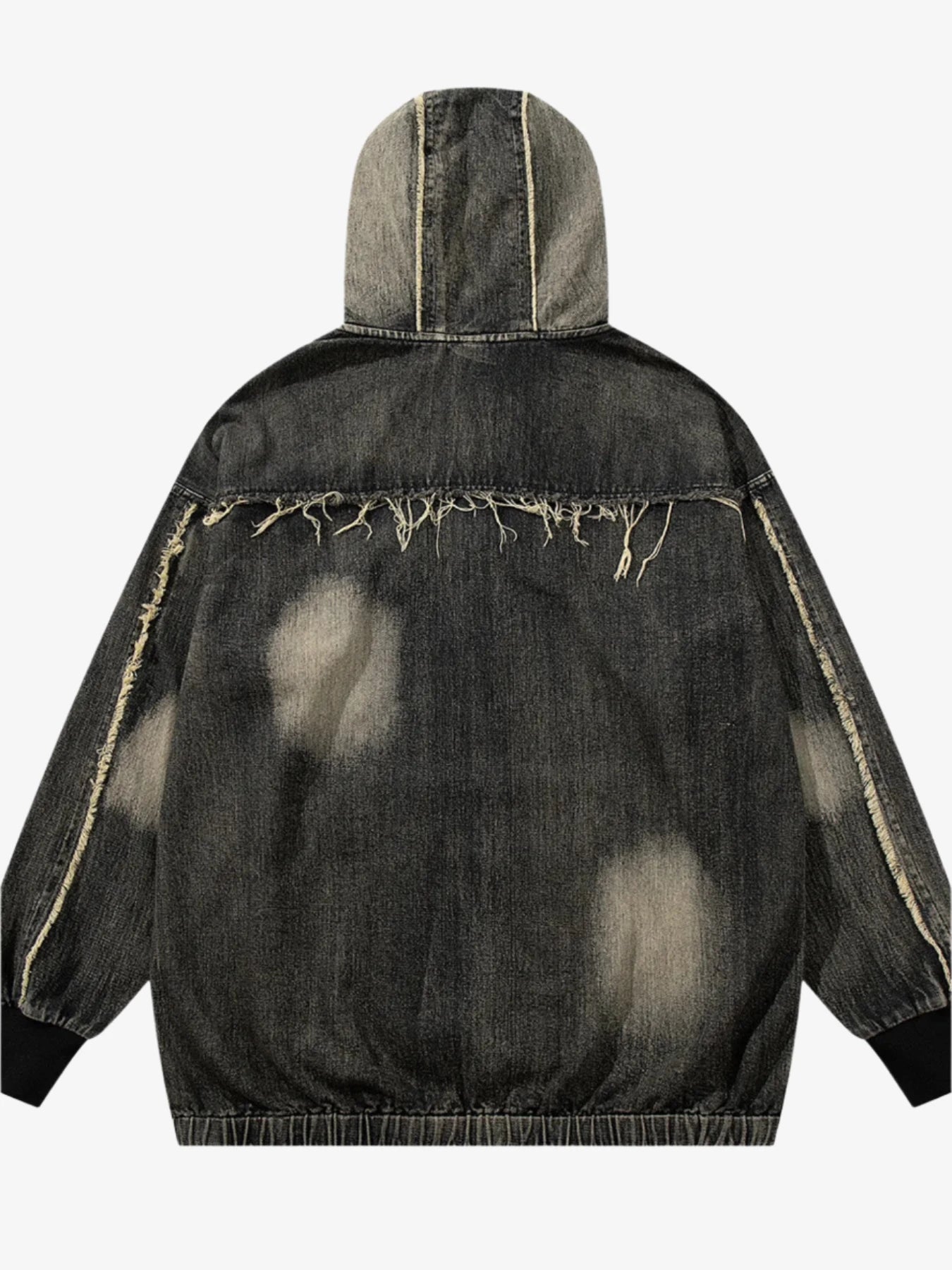 Men's Distressed Denim Patchwork Oversized Hoodie with Frayed Details Trendsi 