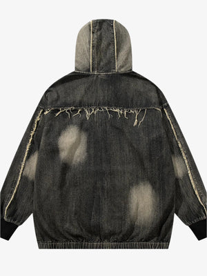 Men's Distressed Denim Patchwork Oversized Hoodie with Frayed Details Trendsi 