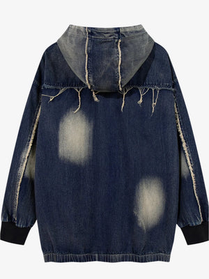Men's Distressed Denim Patchwork Oversized Hoodie with Frayed Details Trendsi 