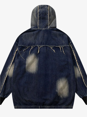 Men's Distressed Denim Patchwork Oversized Hoodie with Frayed Details Trendsi 