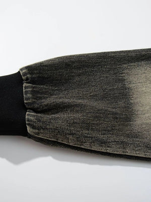 Men's Distressed Denim Patchwork Oversized Hoodie with Frayed Details Trendsi 