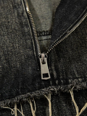 Men's Distressed Denim Patchwork Oversized Hoodie with Frayed Details Trendsi 