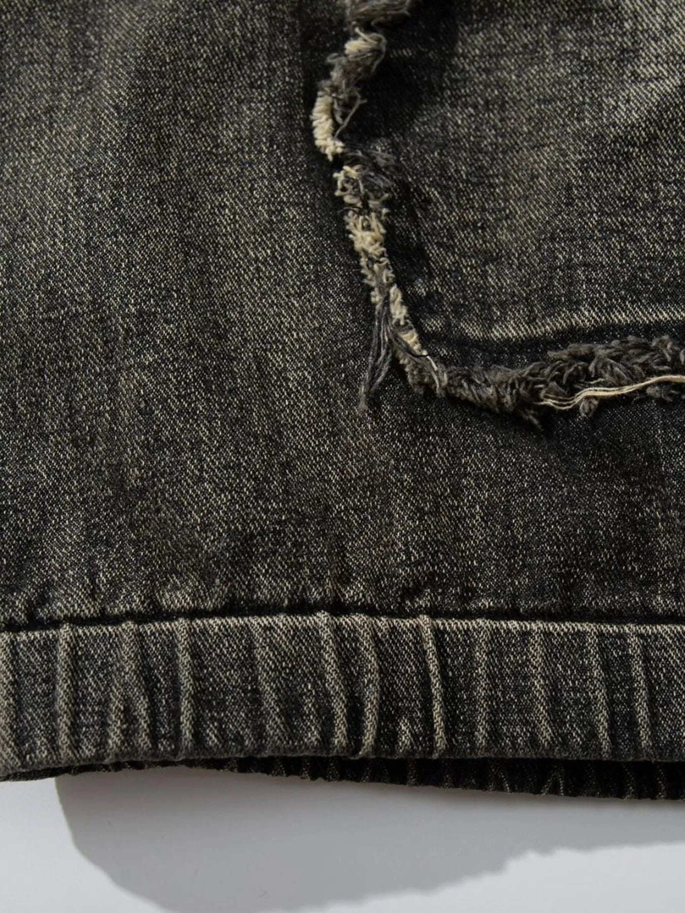 Men's Distressed Denim Patchwork Oversized Hoodie with Frayed Details Trendsi 