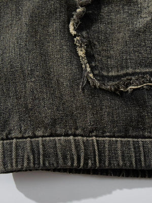 Men's Distressed Denim Patchwork Oversized Hoodie with Frayed Details Trendsi 