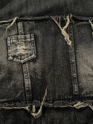 Men's Distressed Denim Patchwork Oversized Hoodie with Frayed Details Trendsi 