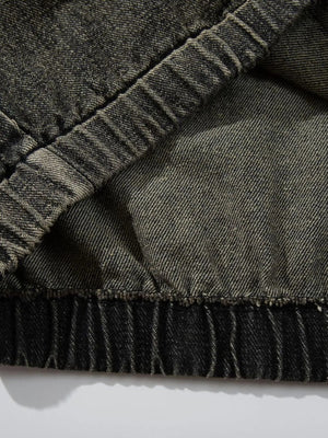 Men's Distressed Denim Patchwork Oversized Hoodie with Frayed Details Trendsi 