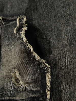 Men's Distressed Denim Patchwork Oversized Hoodie with Frayed Details Trendsi 