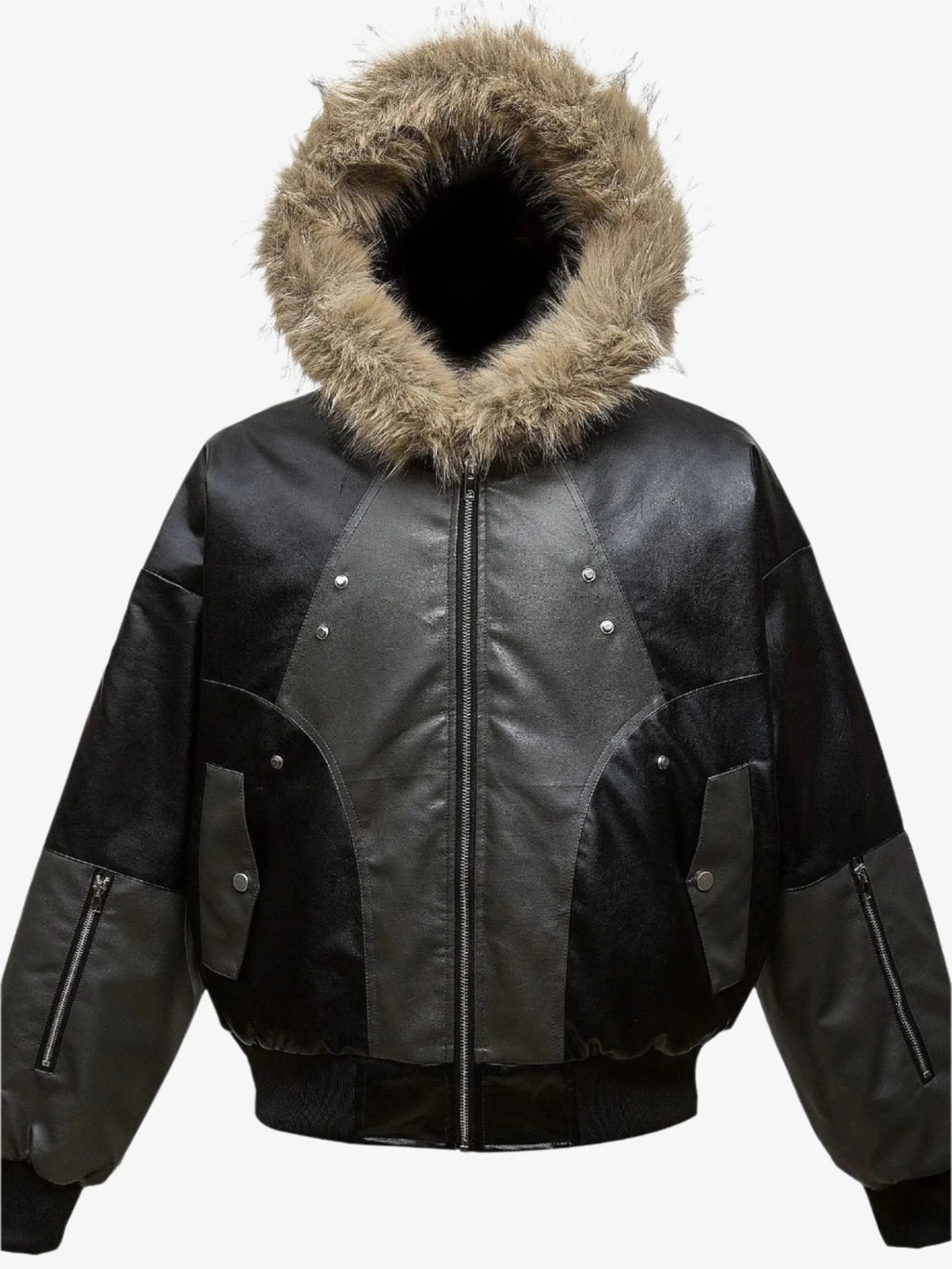 Men's Faux Fur Hooded Contrast Bomber Jacket Trendsi 