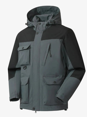 Men's Full Size Multi-Pocket Long Sleeve Hooded Jacket Plus Size Jacket iRepBrand