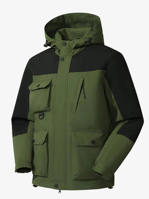 Men's Full Size Multi-Pocket Long Sleeve Hooded Jacket Plus Size Jacket iRepBrand