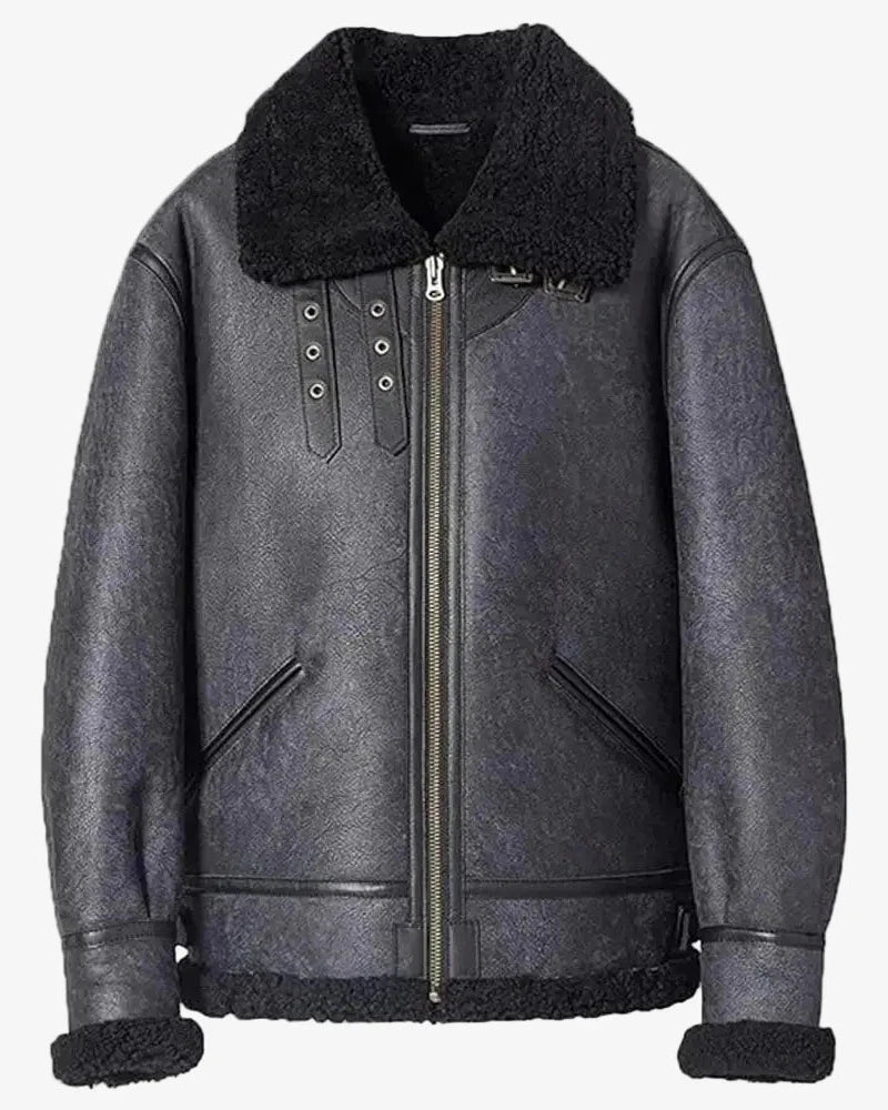 Men’s Grey B3 Bomber Jacket Sheepskin Shearling Coat Coat iRepBrand