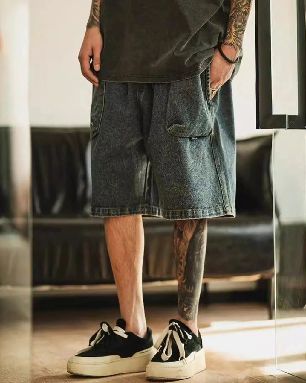 Men's Washed Loose Fit Denim Shorts Trendsi 