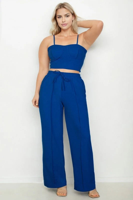 Plus Bustier Crop Cami Top & Pocket Straight Pants Capella 