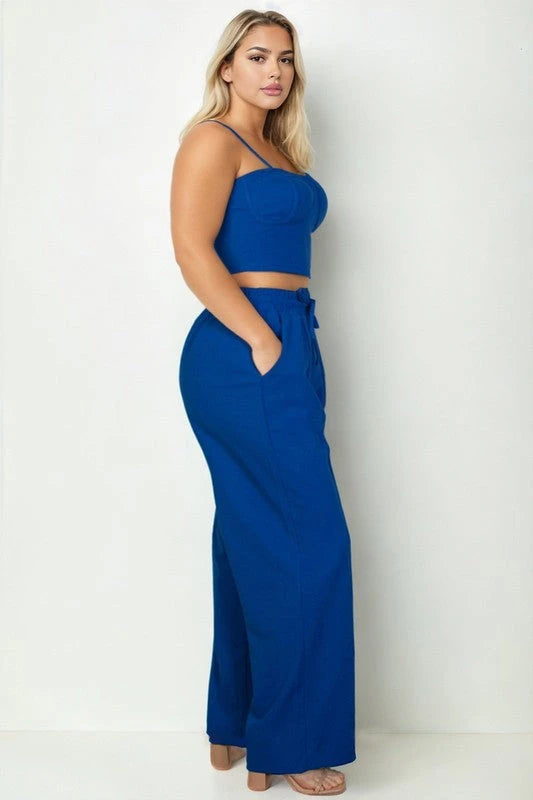Plus Bustier Crop Cami Top & Pocket Straight Pants Capella 
