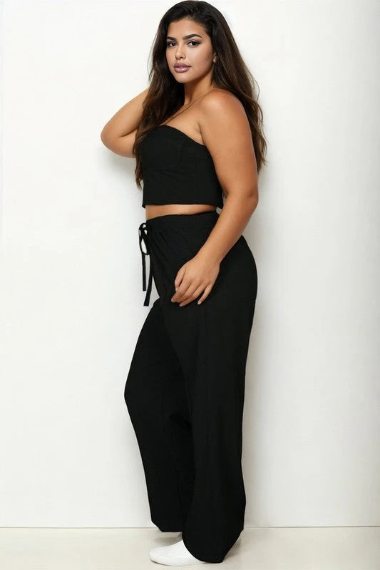 Plus Bustier Crop Cami Top & Pocket Straight Pants Capella 