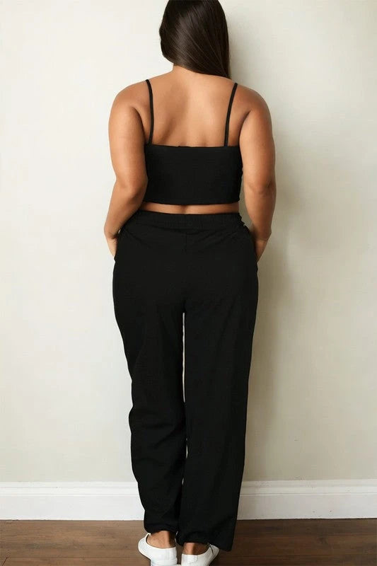 Plus Bustier Crop Cami Top & Pocket Straight Pants Capella 
