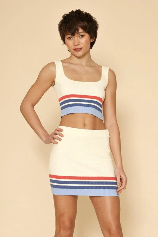 Retro striped two piece knit skirt set Miss Sparkling 