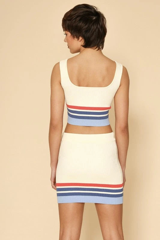 Retro striped two piece knit skirt set Miss Sparkling 