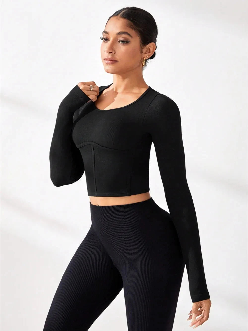 Round Neck Long Sleeve Active T-Shirt Trendsi 