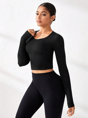 Round Neck Long Sleeve Active T-Shirt Trendsi 