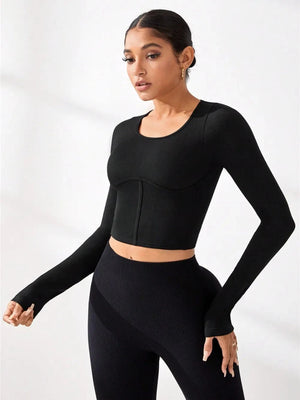 Round Neck Long Sleeve Active T-Shirt Trendsi 