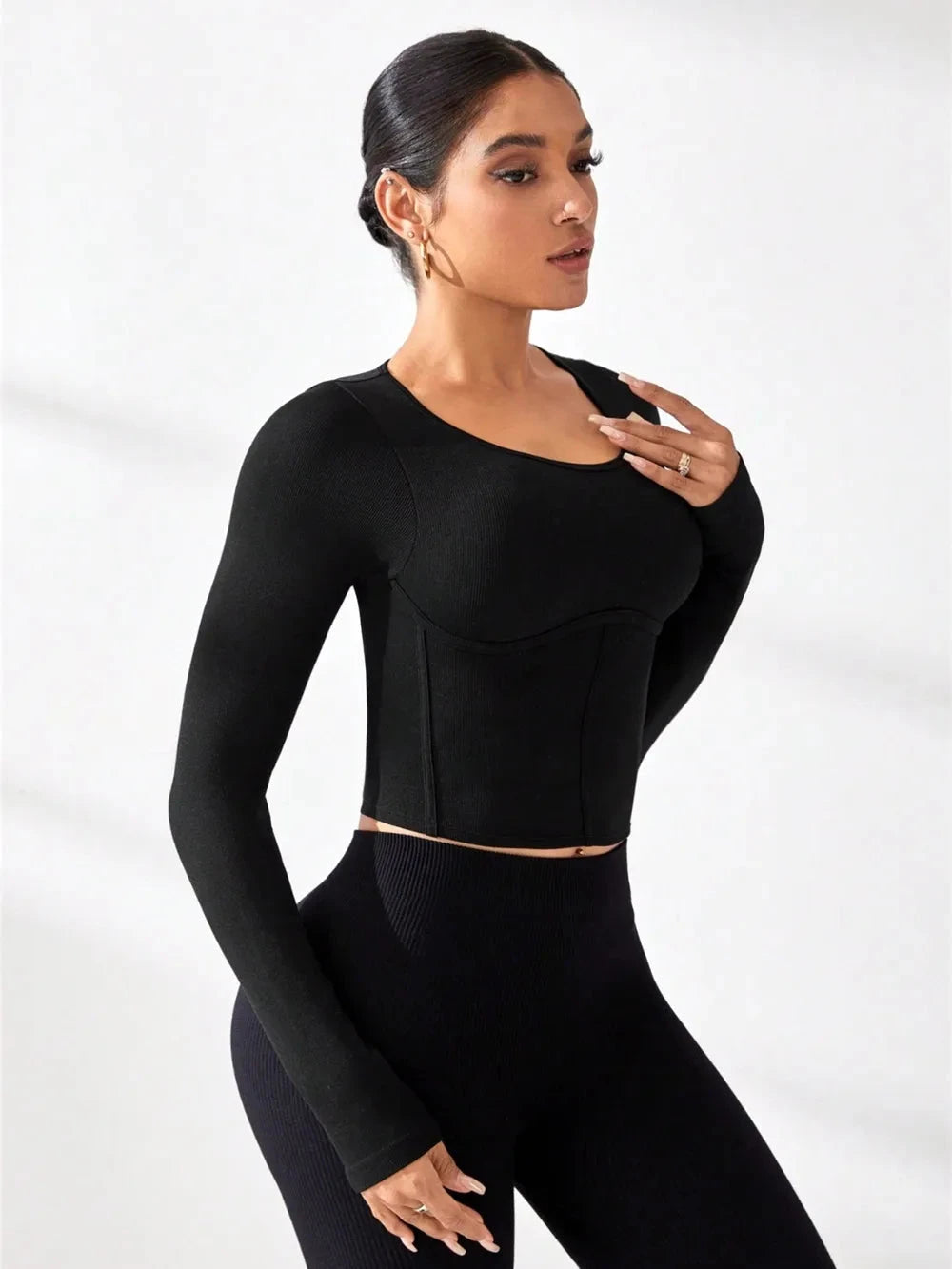 Round Neck Long Sleeve Active T-Shirt Trendsi 