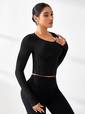 Round Neck Long Sleeve Active T-Shirt Trendsi 