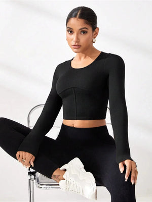 Round Neck Long Sleeve Active T-Shirt Trendsi 