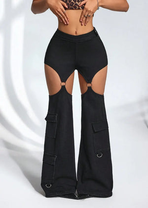 IREP Flared Legs Hollow Out Circle Denim Women Jeans IREPBRAND 