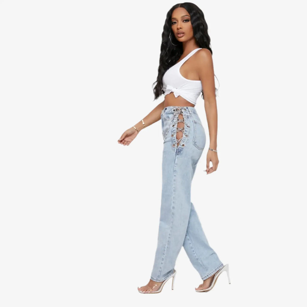 IREP Eyelet Chain High Waist Women Jeans IREPBRAND 