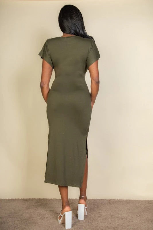 Tie Front Short Sleeve Side Slit Dress Capella 