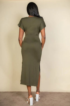 Tie Front Short Sleeve Side Slit Dress Capella 