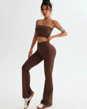 Tube Top and High Waist Flare Pants Active Set Trendsi 