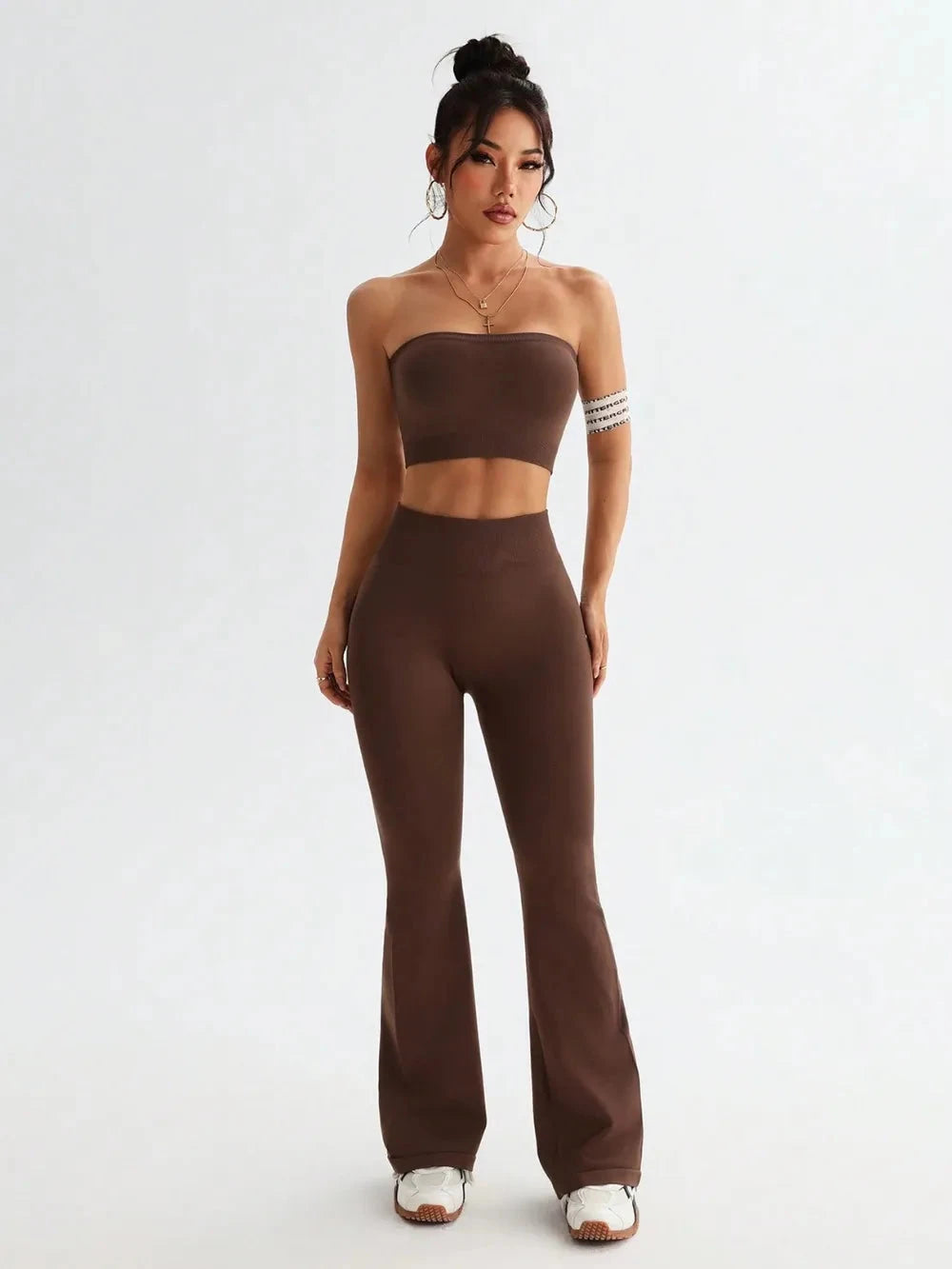 Tube Top and High Waist Flare Pants Active Set Trendsi 
