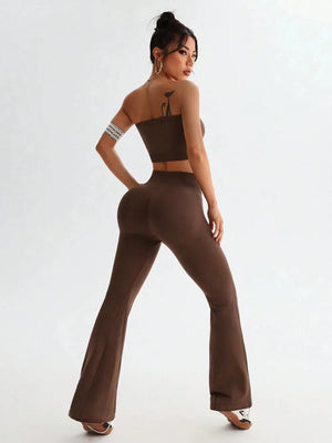 Tube Top and High Waist Flare Pants Active Set Trendsi 