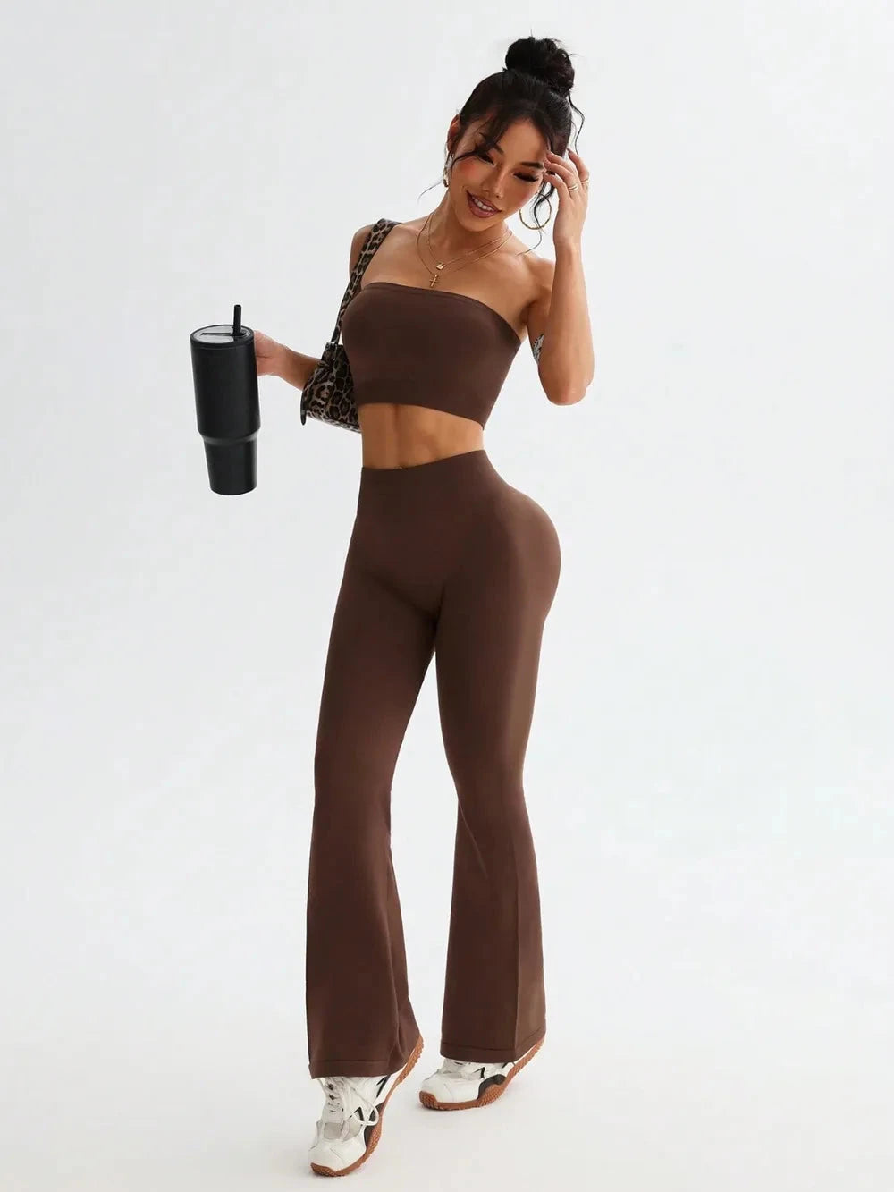 Tube Top and High Waist Flare Pants Active Set Trendsi 