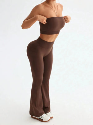 Tube Top and High Waist Flare Pants Active Set Trendsi 