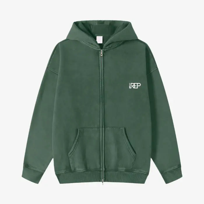 IREP Acid Washed Zip Hoodie - Washed Green/White ODMPOD 