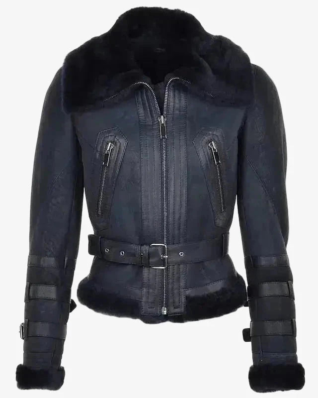 Womens Black Shearling Bomber Jacket n/a iRepBrand