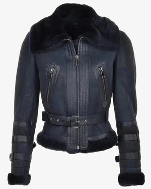 Womens Black Shearling Bomber Jacket n/a iRepBrand